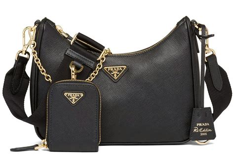 prada handbag black with white stitching|Prada over shoulder bag.